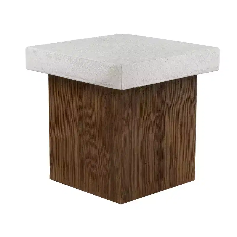 Sophisticated Square Side Table with Antique White Top and Antique White-Natural Wood Frame