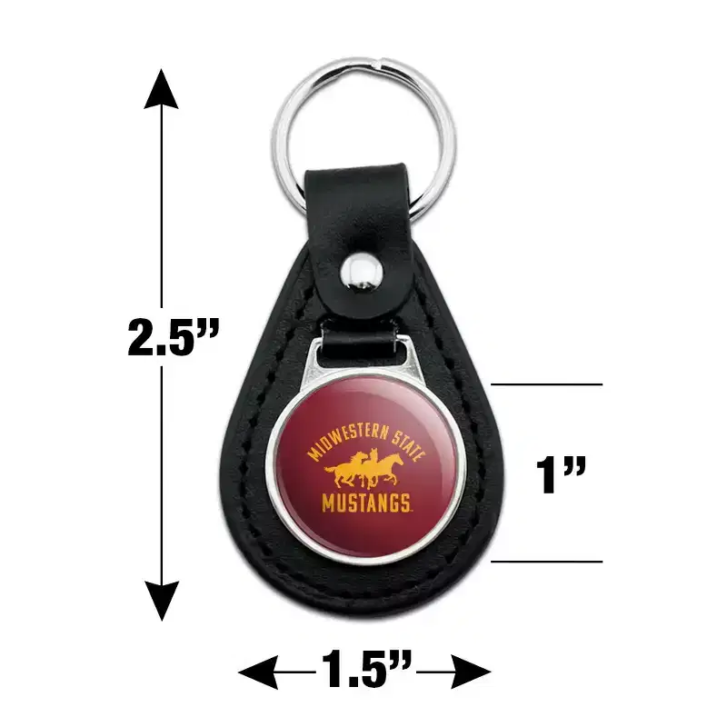 Midwestern Sate Mustangs Black Leather Keychain