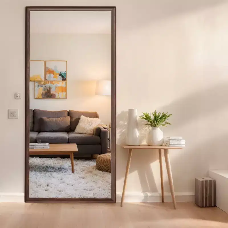 Full-Length Floor Standing or Wall-Mounted Mirror with Wood Frame, 32*70