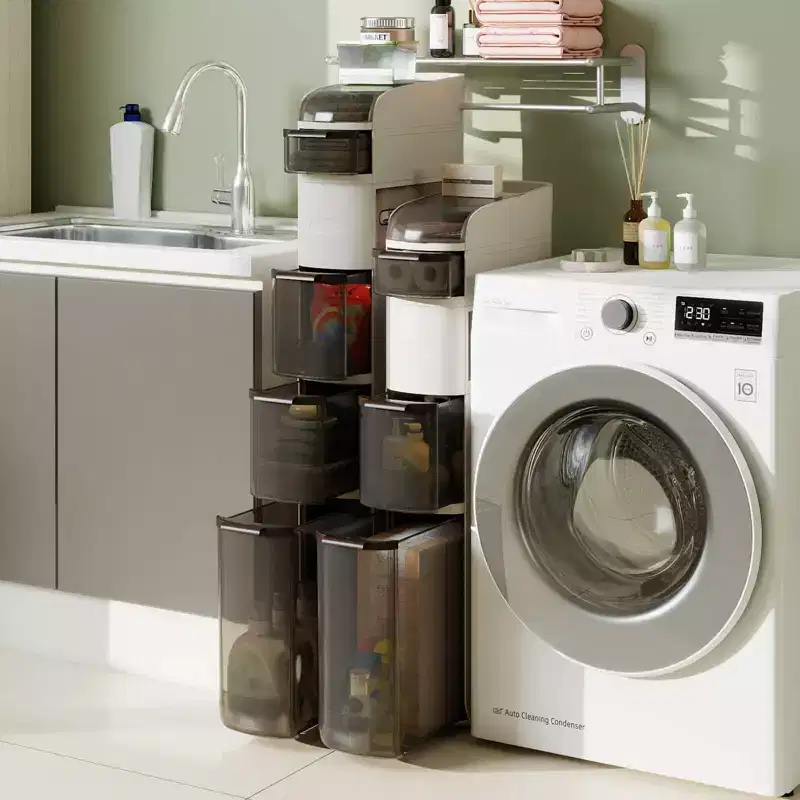 6-Tier Narrow Bathroom Storage Cabinet with Drawers, Tissue Box, and Wheels for Kitchen