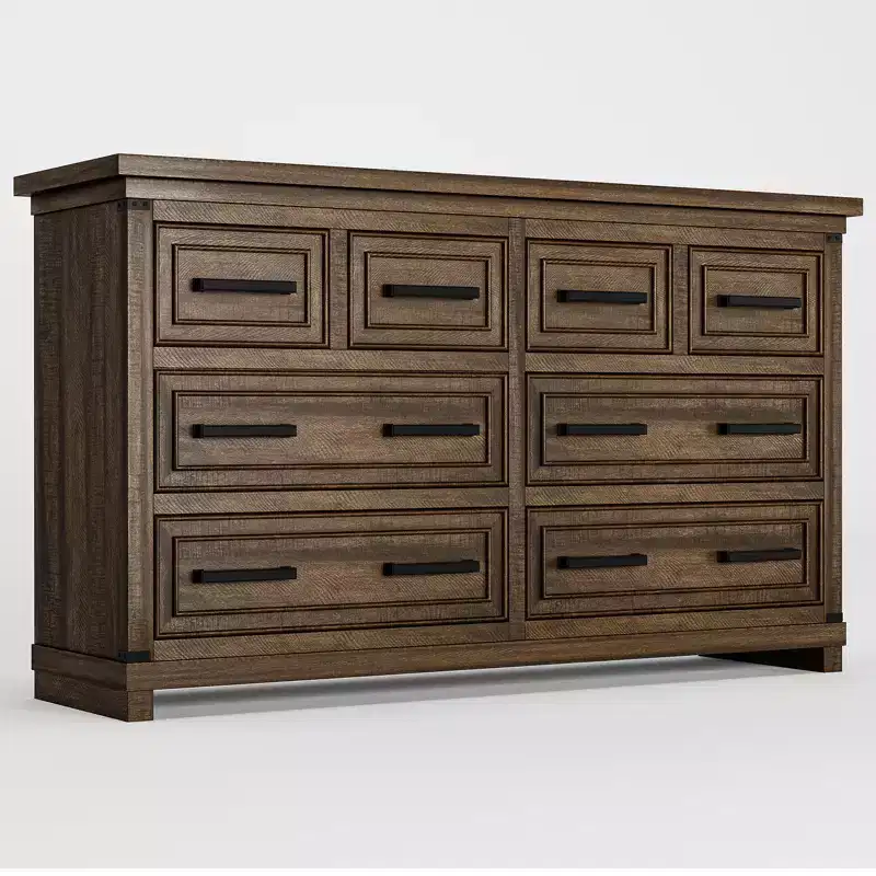 8 Drawer Dresser, 55 Inch Wide Dresser for Bedroom, Farmhouse Chest of Drawer with Metal Handle, Natural Wood Texture Dresser Cabinet