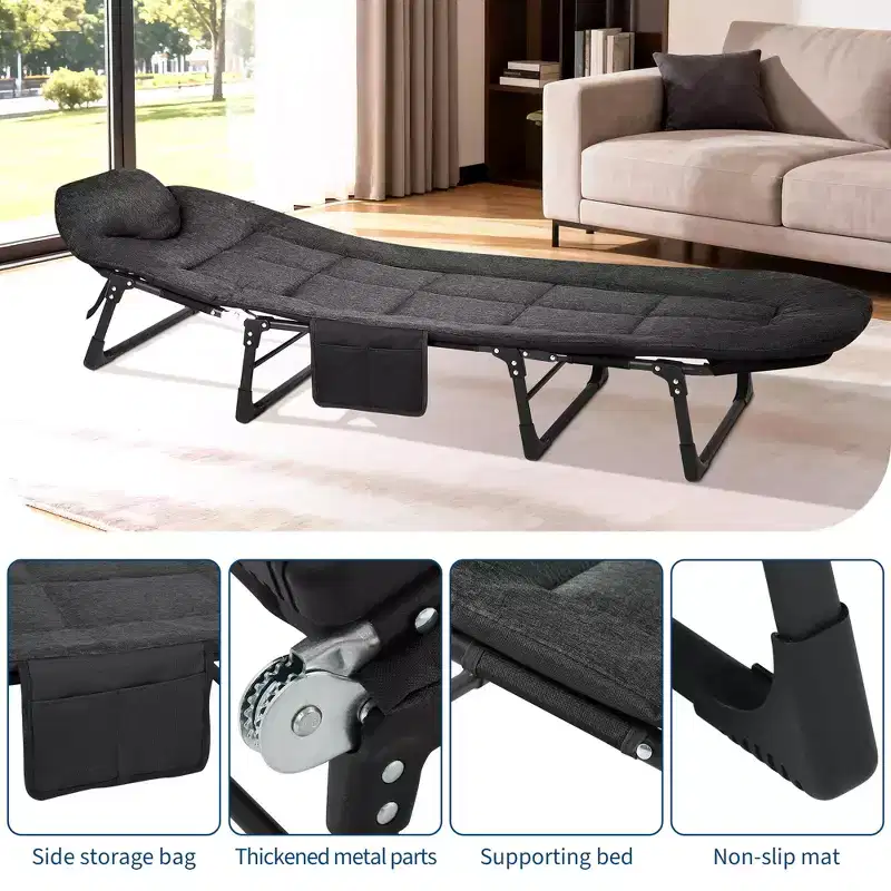 COZONY 75 Folding Camping Cot for Adults with Cushion & Pillow, Portable Heavy Duty Sleeping Bed for Indoor & Outdoor Use