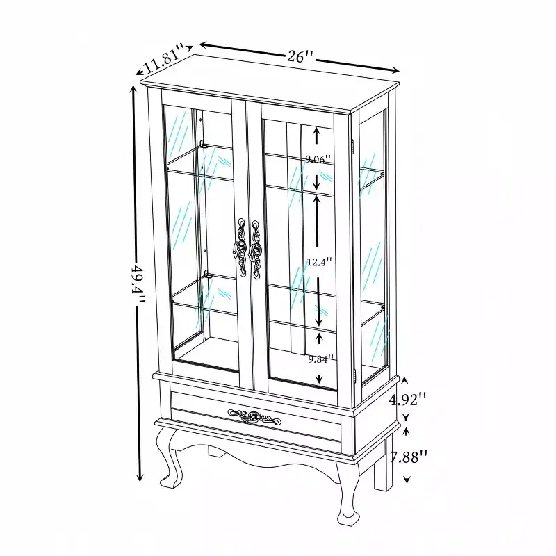 Lighted Corner Curio Cabinet with Tempered Glass Doors & Shelves - Elegant Cherry Display Case with Bulb for Living Room & Bedroom Decor