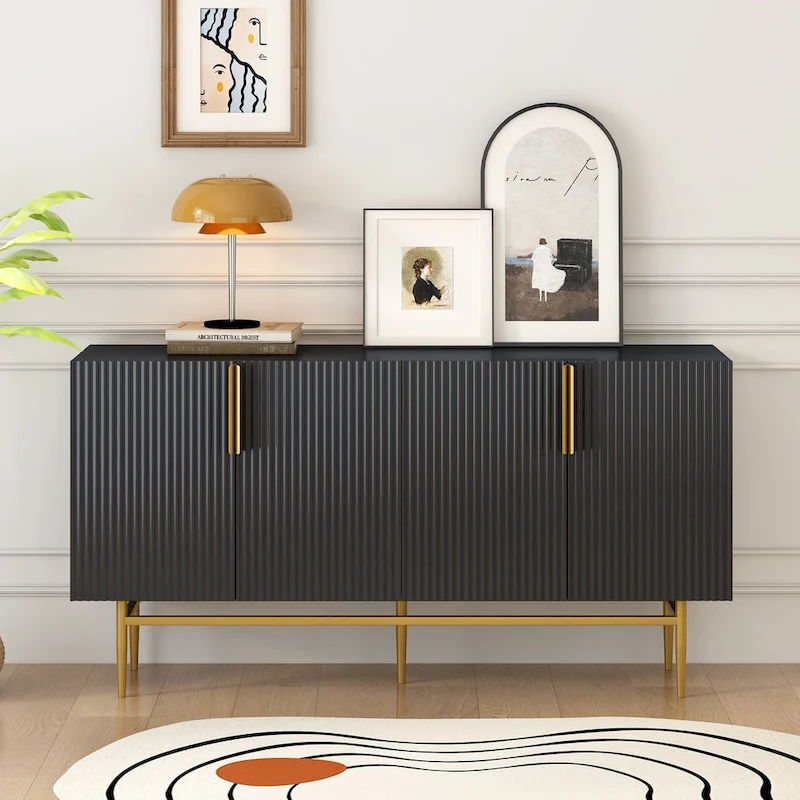 4-door Sideboard Gold Metal Handle Buffet Cabinet - N/A