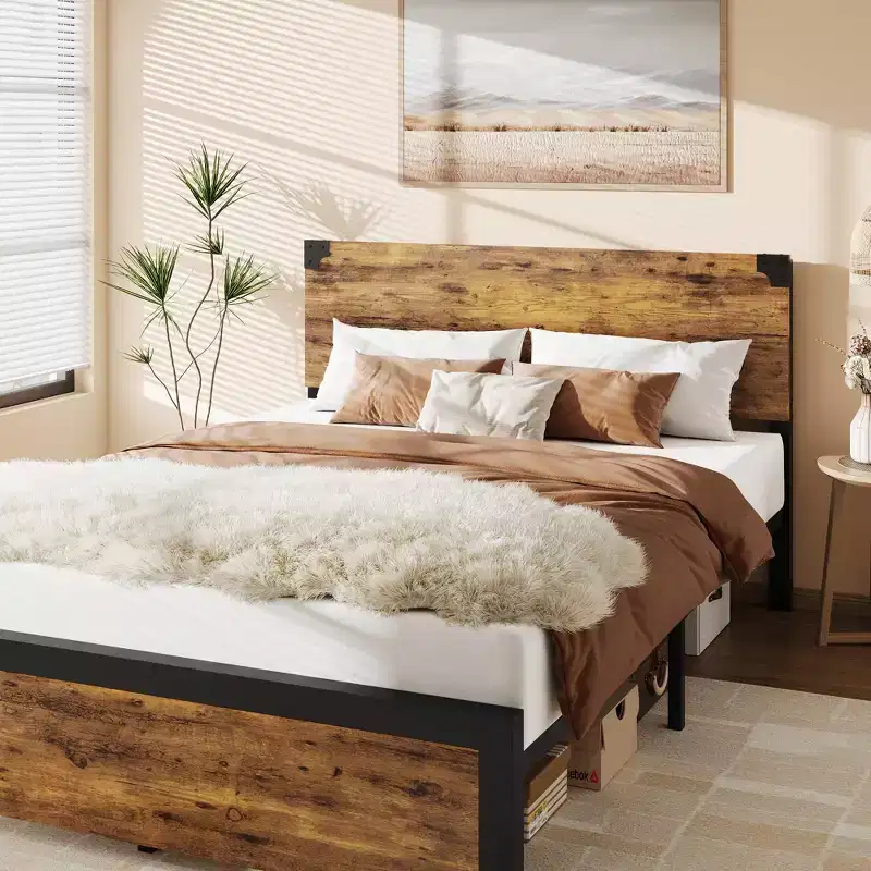 Platform Bed Frame with Headboard & 4 Storage Drawers, Sturdy Quiet Metal Platform Bed Frame