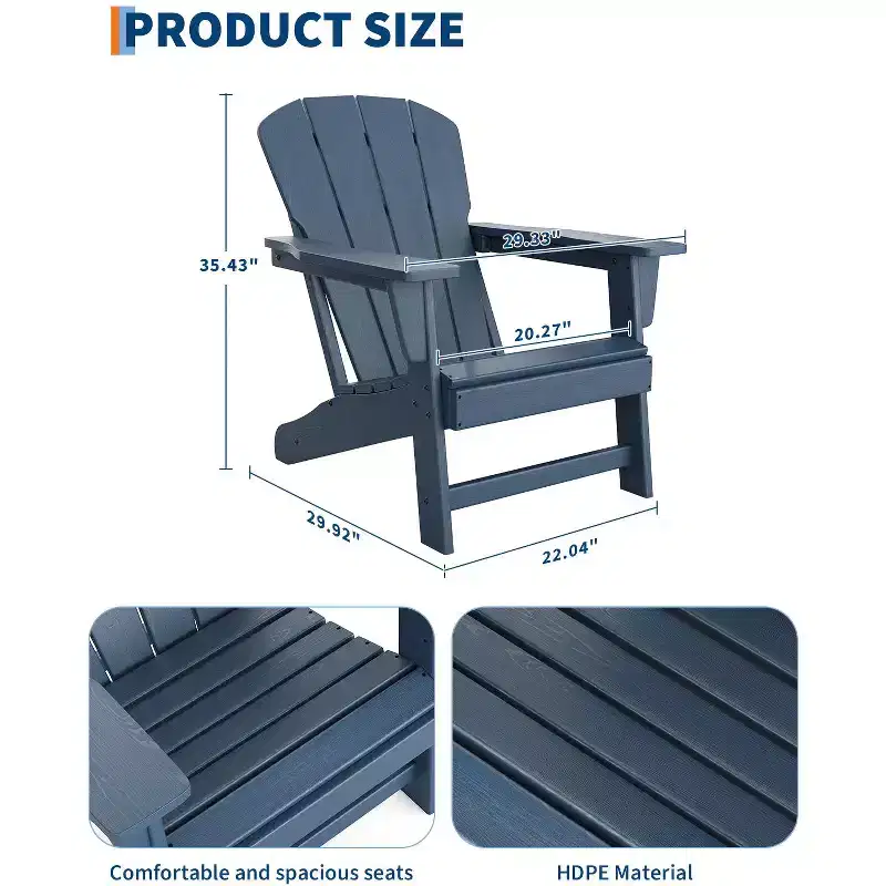Modern Adirondack Chair, 380 LB Capacity, Oversize Ergonomic Deck Chair, Weather Resistant Stackable Patio Furniture for Backyard Garden Lawn Beach