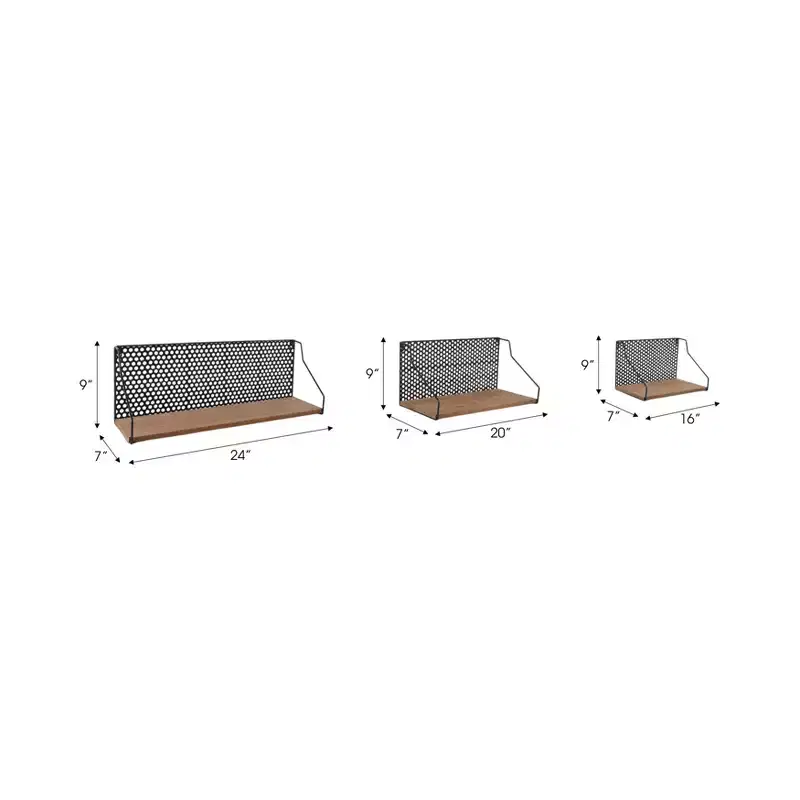 Wall Storage Shelves - Boho Metal & Wood Hanging Shelves with Veneer Finish - Iron Frame - Decorative Floating Shelves for Home & Office