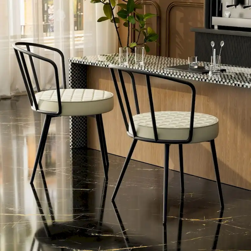 Set of 2 Dining Chairs with Faux Leather Seat and Metal Legs