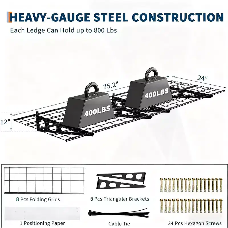 2-Pack 2x6 ft Wall-Mounted Garage Storage Shelves - Heavy Duty 1600 LB Capacity Shelving Units for Workshop Organization