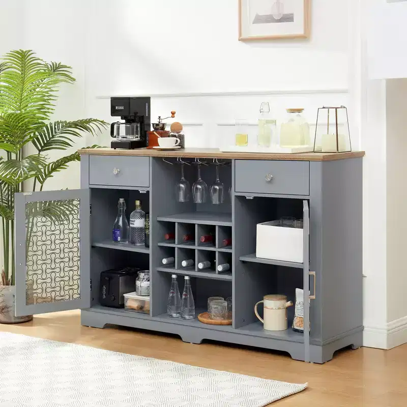 Buffet Sideboard Cabinet 2 Drawers 2 Doors, Coffee Bar Cabinet, Kitchen Dining Room Buffet Shelves, Modern Farmhouse Rack Cupboard