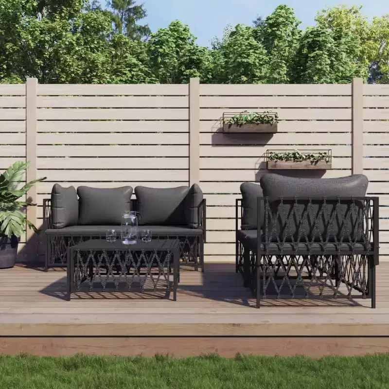 vidaXL 5 Piece Patio Lounge Set with Cushions White Steel