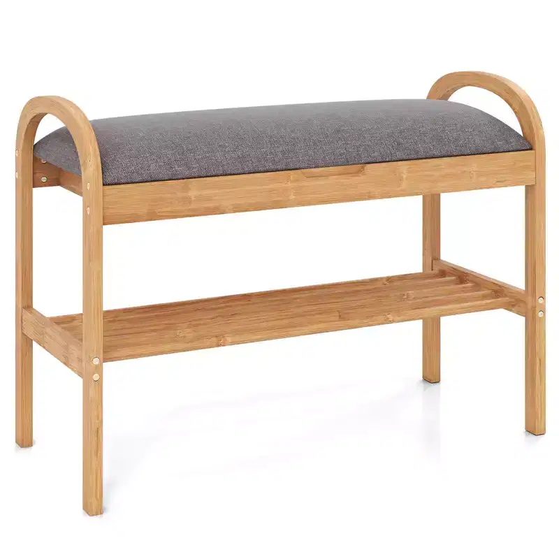 Bamboo Entryway Shoe Bench with Flip-Top Storage – 27.5