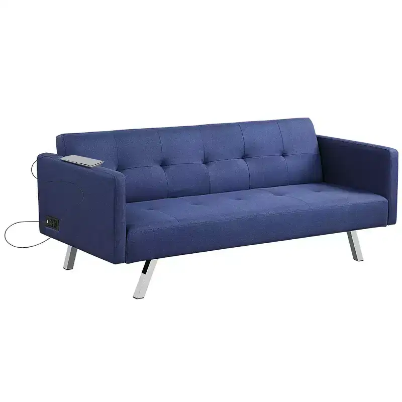 Convertible Futon Sofa Bed with USB Ports & Power Strip