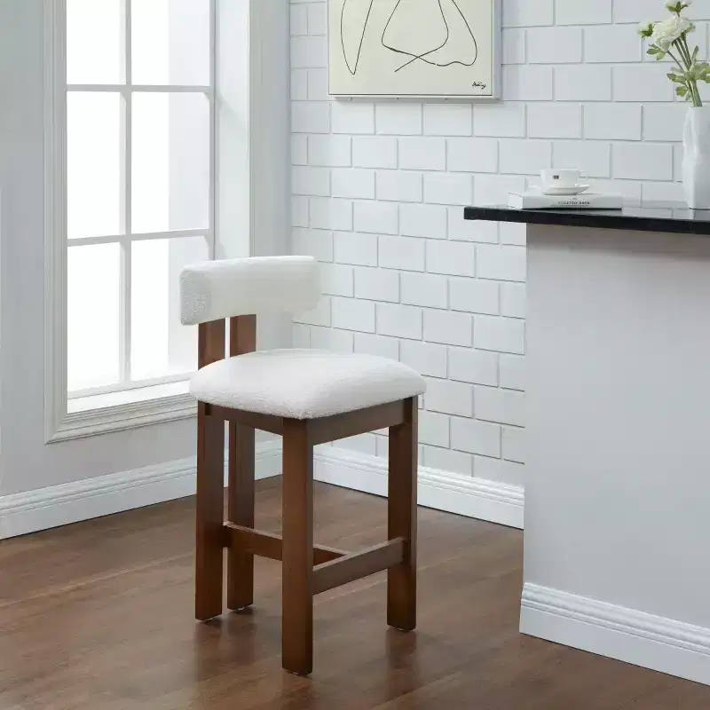 Macey Boucle Counter Stool - SFV4860 - Ivory/White - Safavieh Couture