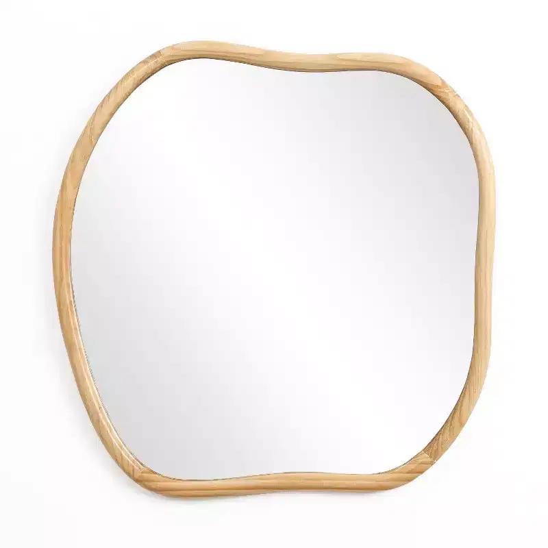 LuxenHome Natural Pine Wood Frame Square Irregular Wall Mirror, Accent and Vanity Brown