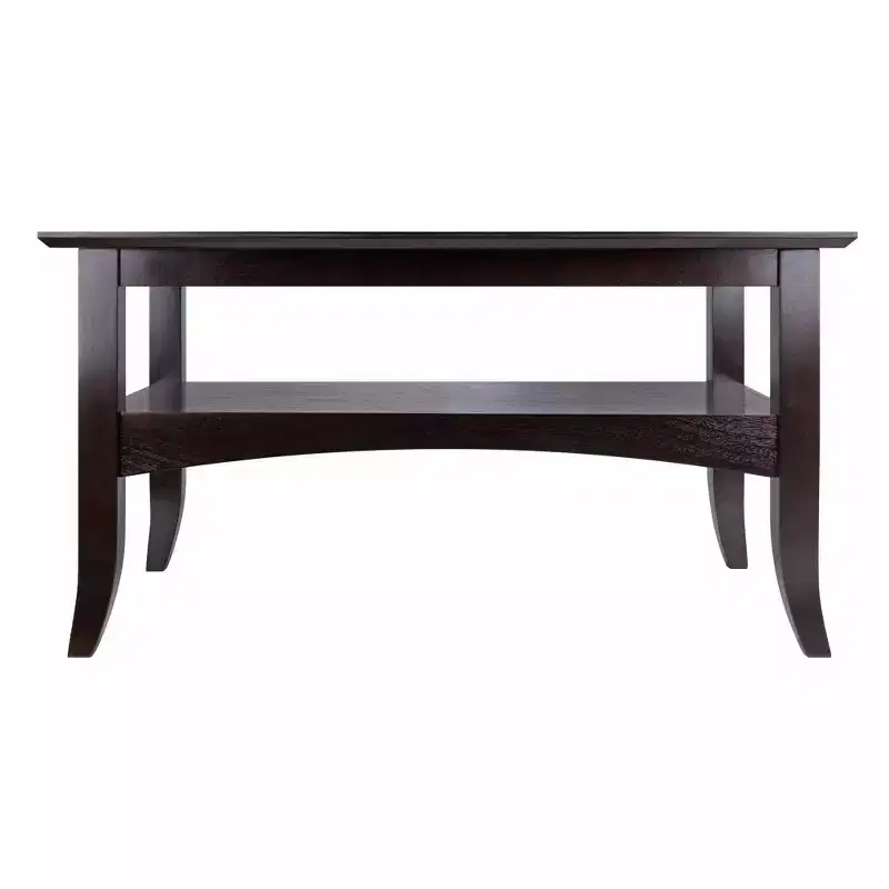 Camden Coffee Table Coffee - Winsome: Traditional Dark Brown Wood Composite, Storage Shelf, Flared Legs, Living Room Furniture