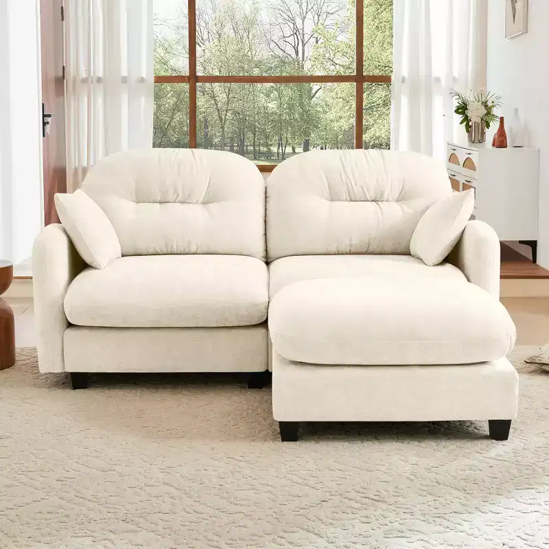 Cloud L-Shaped Sectional & Ottoman  Plush Chenille, Tufted High-Density Foam, Compact Corner Sofa for Living