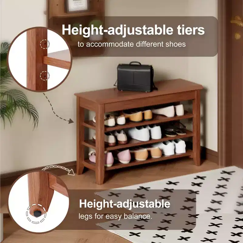 TUYOHW 550lb Load-Bearing Solid Wood Shoe Bench, Heavy-Duty Front Door Shoe Rack, Multi-place Shoe Organizer for Entryway Corridor Aisle