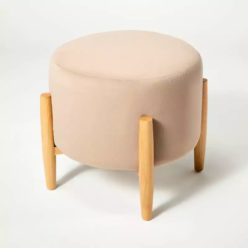 Elroy Round Velvet Ottoman with Wooden Legs - Threshold designed with Studio McGee