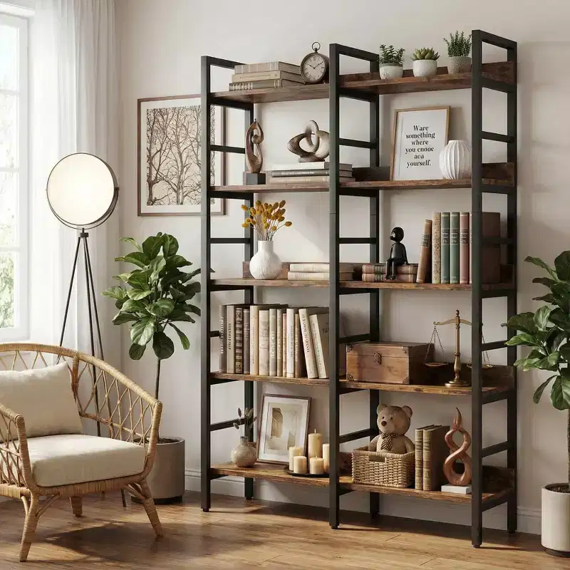 MAYEERTY 6-Tier Open Vintage Bookshelf, Spacious Storage Bookcase for Books & Decor