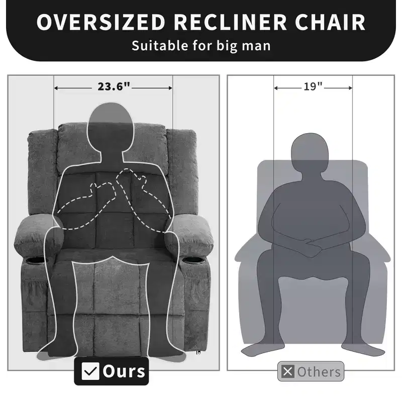 Large Lift Recliner Chair, Overstuffed Wide Recliner Chair, Side Pockets & Cup Holder, 360 Swivel Rocker Recliner, for Living Room, Home