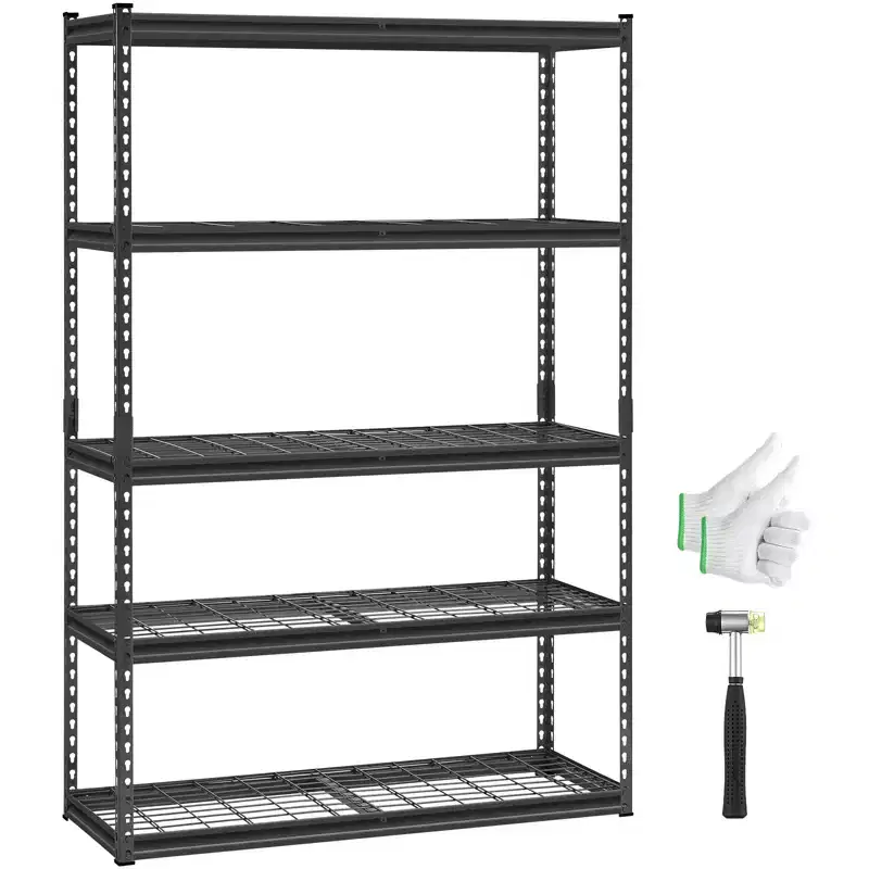 VEVOR Storage Shelves, 2500 lbs, 5 Tier Heavy Duty Garage Shelving, 18 D x 48 W x 72 H Adjustable Metal Shelves, Black