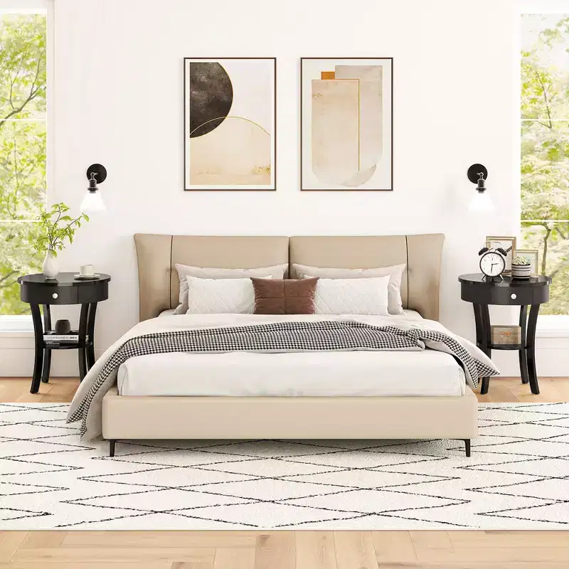 tier Side End Sofa Table Round Nightstand Bedroom Living Room White/Espresso/Black