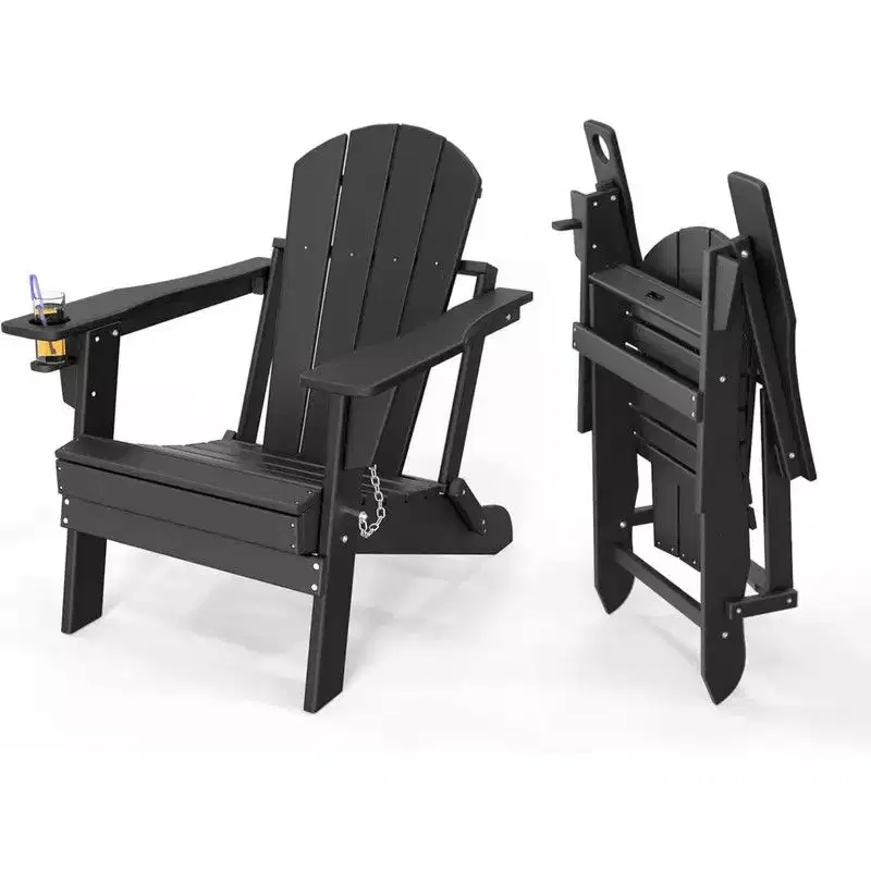 Karl Home Patio HDPE Folding Adirondack Chair With Cup Holder