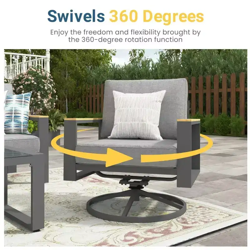 All-Weather 30 Aluminum Swivel Patio Dining Chairs with Gray Cushions
