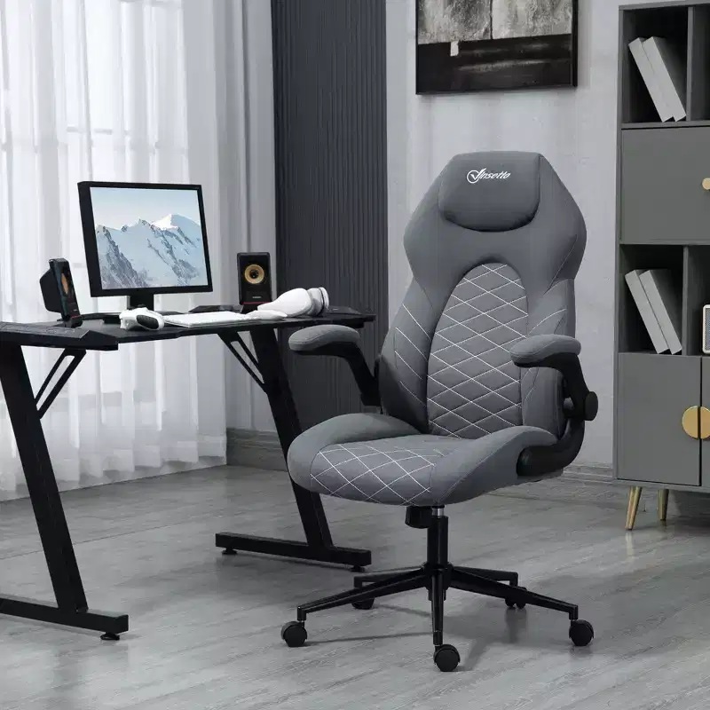High-Back Ergonomic Office Chair with Wheels, Desk Chair with Flip Up Armrests and Adjustable Height, Comfy Chair for Study, Office, Gray