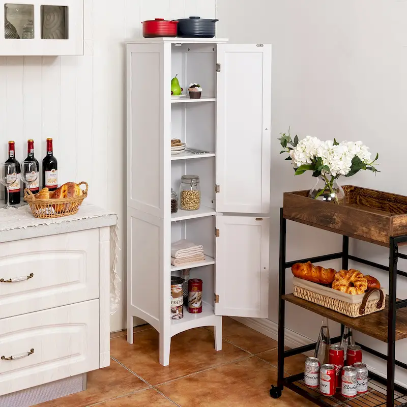 Freestanding Bathroom Linen Tower Storage Cabinet – 5 Layers, White MDF