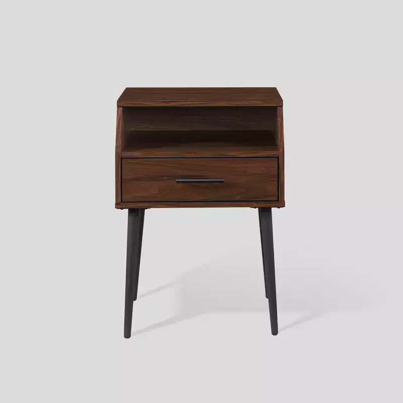 Modern 1-Drawer Angled Side Table Black MDF