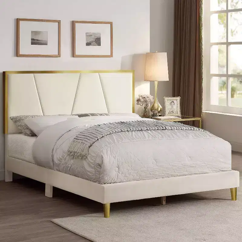 Full Kealoa Glam Fully Upholstered Bed Beige - HOMES: Inside + Out