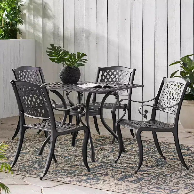 Christopher Knight Home Hallandale Outdoor Cast Aluminum 5 Piece Dining Set, Antique Matte Black