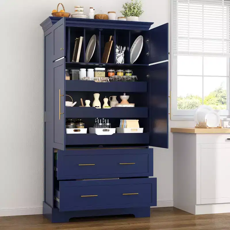 72.6'' Tall Freestanding Kitchen Pantry, Buffets, Large Storage Cabinet Cupboard With 4 Doors