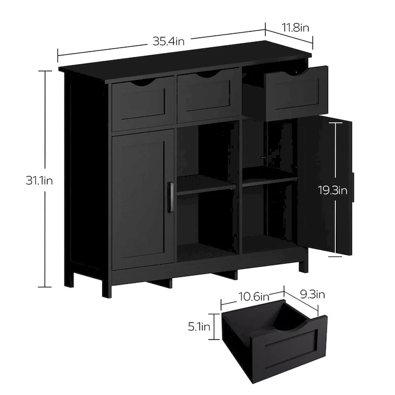 Storage Cabinet with 3 Drawers, 2 Doors and Adjustable Shelves