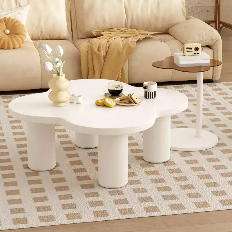 Okak Modern Coffee Table Set of 2, Sculptural Roman Column Base & Glass Top Side End Table, Irregular Center Table for Living Room