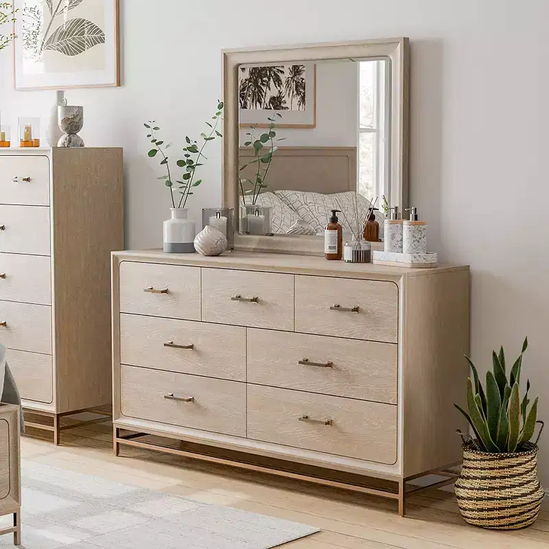 HOMES: Inside + Out 2pc Dresser and Mirror Boho 7 Drawer Oak