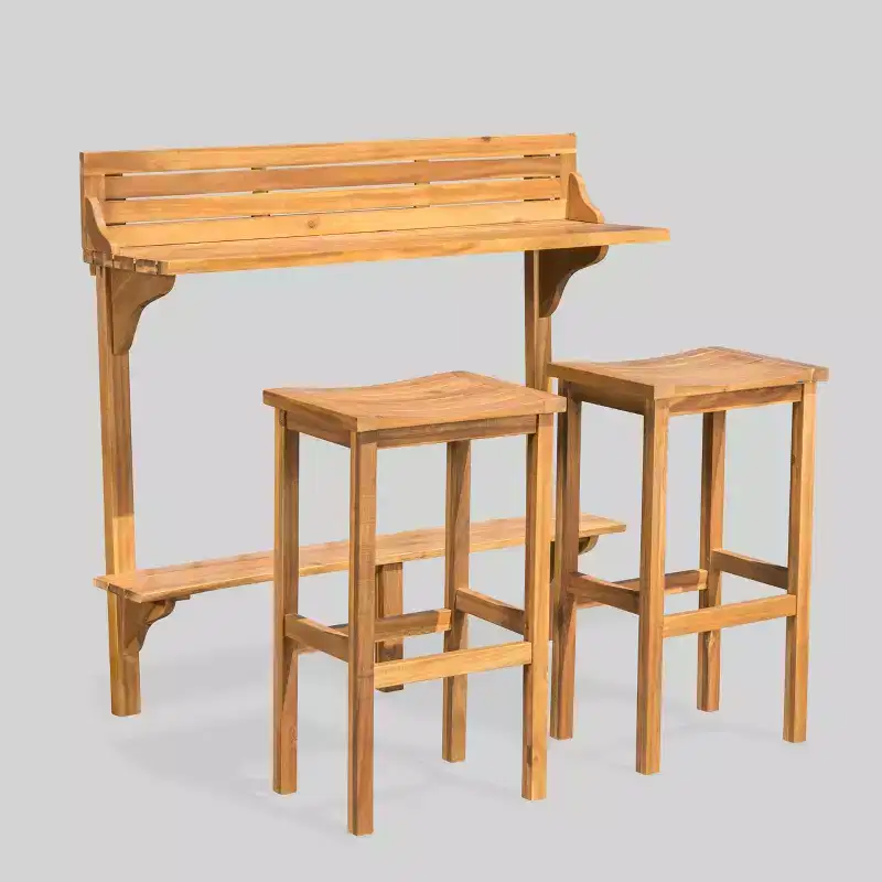 Caribbean 3pc Acacia Wood Patio Bar Set - Natural - Christopher Knight Home: Balcony Furniture, Weather-Resistant