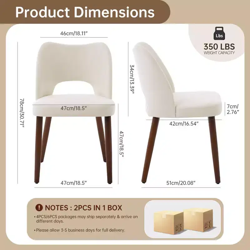 Wooden Dining Chairs Set of 2, Modern Fabric Upholstered Dining Room Chairs, Hollow Back Kitchen Chairs with Adjustable Foot Pads