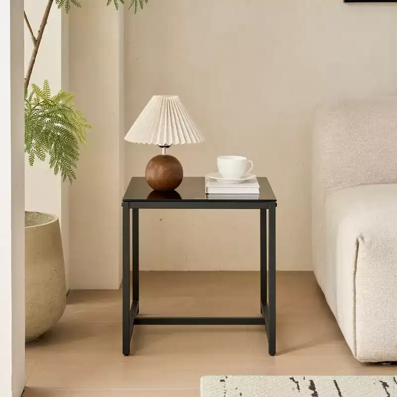 Black MDF Nightstand with Metal Legs, Modern Side Table for Bedroom
