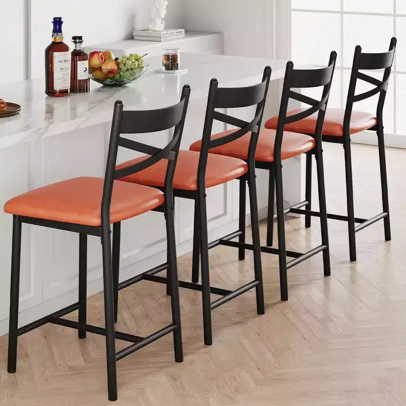 Black PU Leather Counter Height Bar Stool, Curved High Back, Armless, Set of 2 or 4