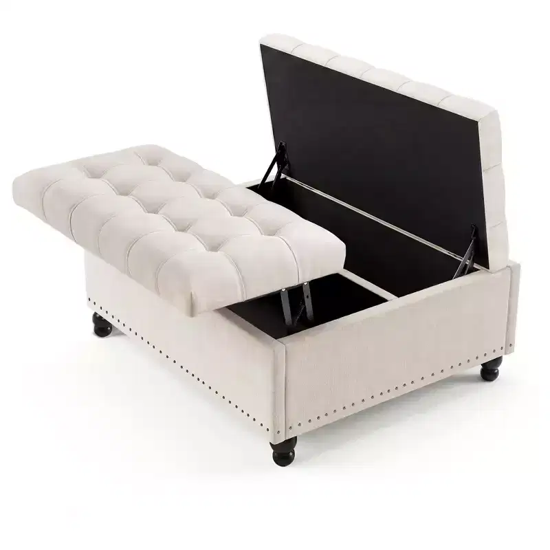 35.5'' Storage Ottoman Bench, Tufted Upholstered Coffee Table Bench with Lift Top, Multi-Functional Square Footrest for Hallway Living Room Bedroom