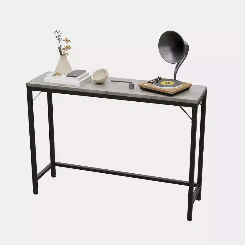 39 Console Table Industrial - Sofa Table for Behind Couch with Wood Top (Grey)