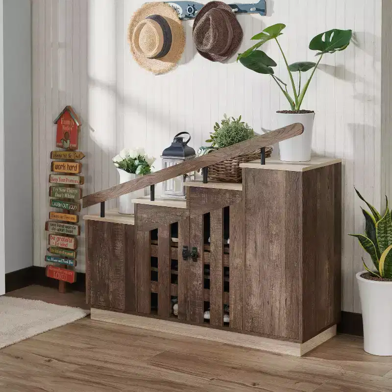 Kelville Shoe Storage Cabinet Reclaimed Oak - miBasics: Metal Frame, Adjustable Shelves, Holds 12 Pairs