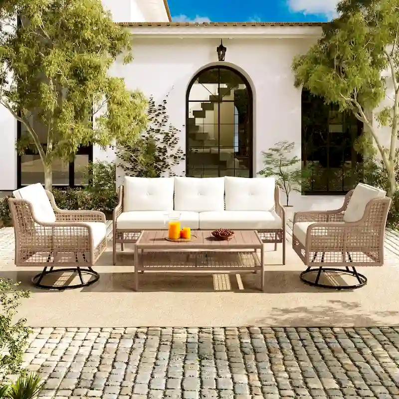 72.1W Outdoor Conversation Wicker Sofas 4 Pieces Patio Furniture Set with Swivel Chairs
