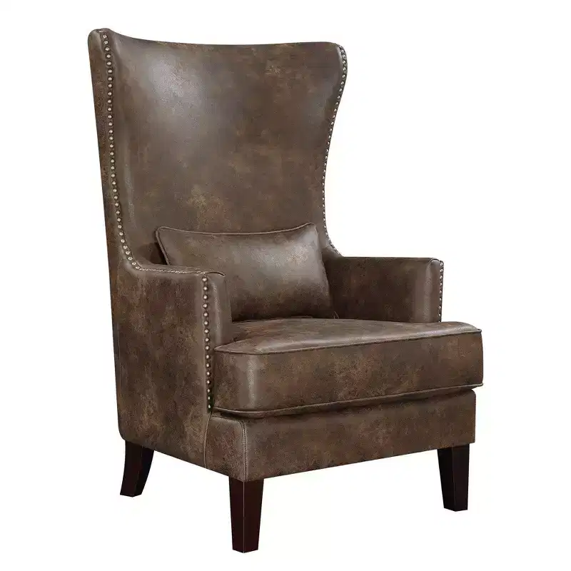Picket House Furnishings Elia Chair with Chrome Nails Toffee Brown: Upholstered Polyester, Nailhead Trim, Wood Frame