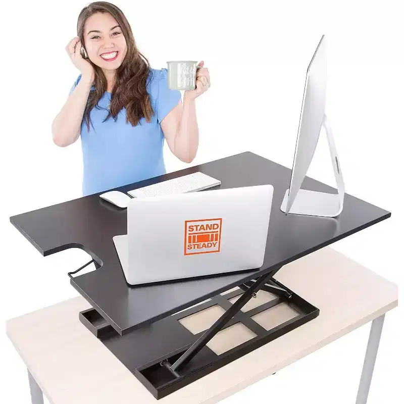 X-Elite Pro 36 Standing Desk Converter with Pneumatic Height Adjustment Black Stand Steady