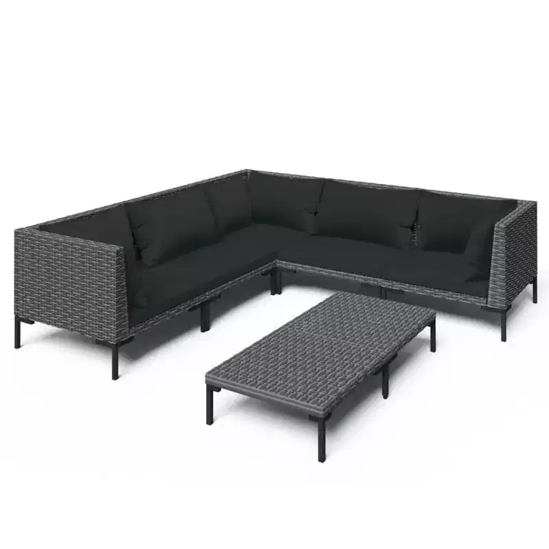 vidaXL Patio Lounge Set Outdoor Sectional Sofa Set with Table, Poly Rattan, Dark Gray
