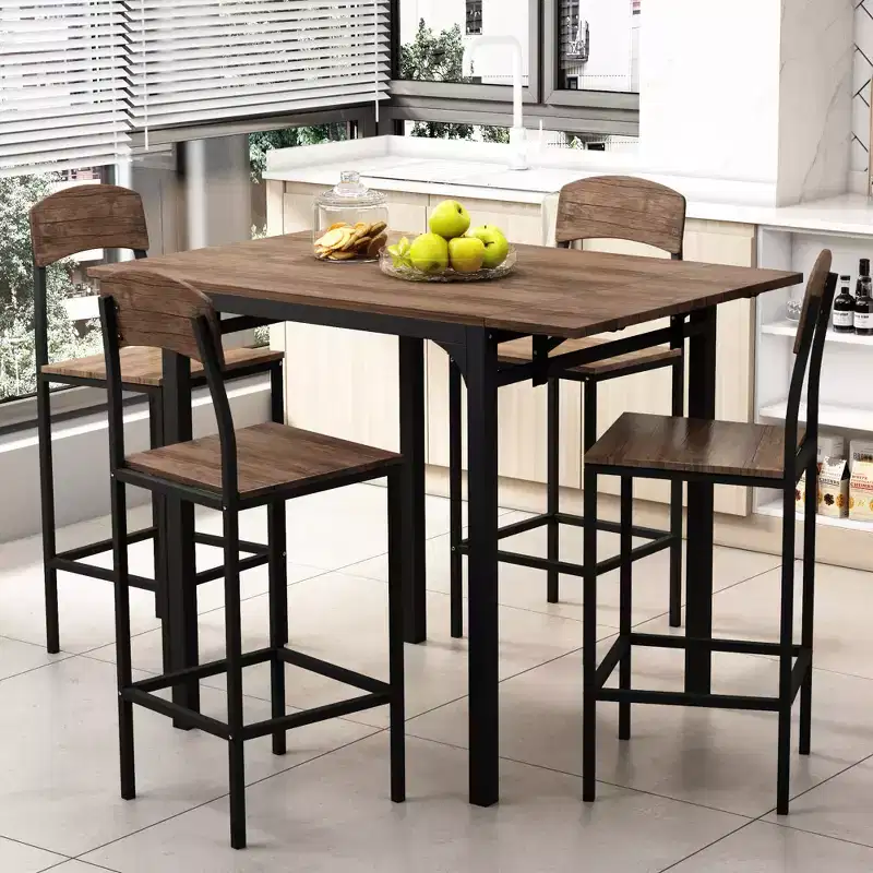 Whisen Farmhouse 5-piece Counter Height Drop Leaf Dining Table Set with Dining Chairs